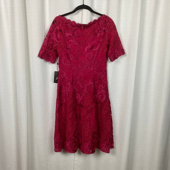 Adrianna Papell Warm Cherry Red Embroidered Lace Midi Dress Sz.2 NWT - Picture 9 of 15